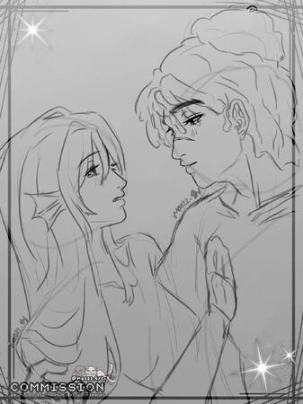 rough sketch, half body figure+extra character